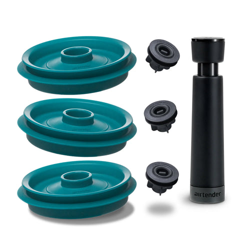 Airtender Clip Top Jar Vacuum Lid BK90 Set of 3 + Pump