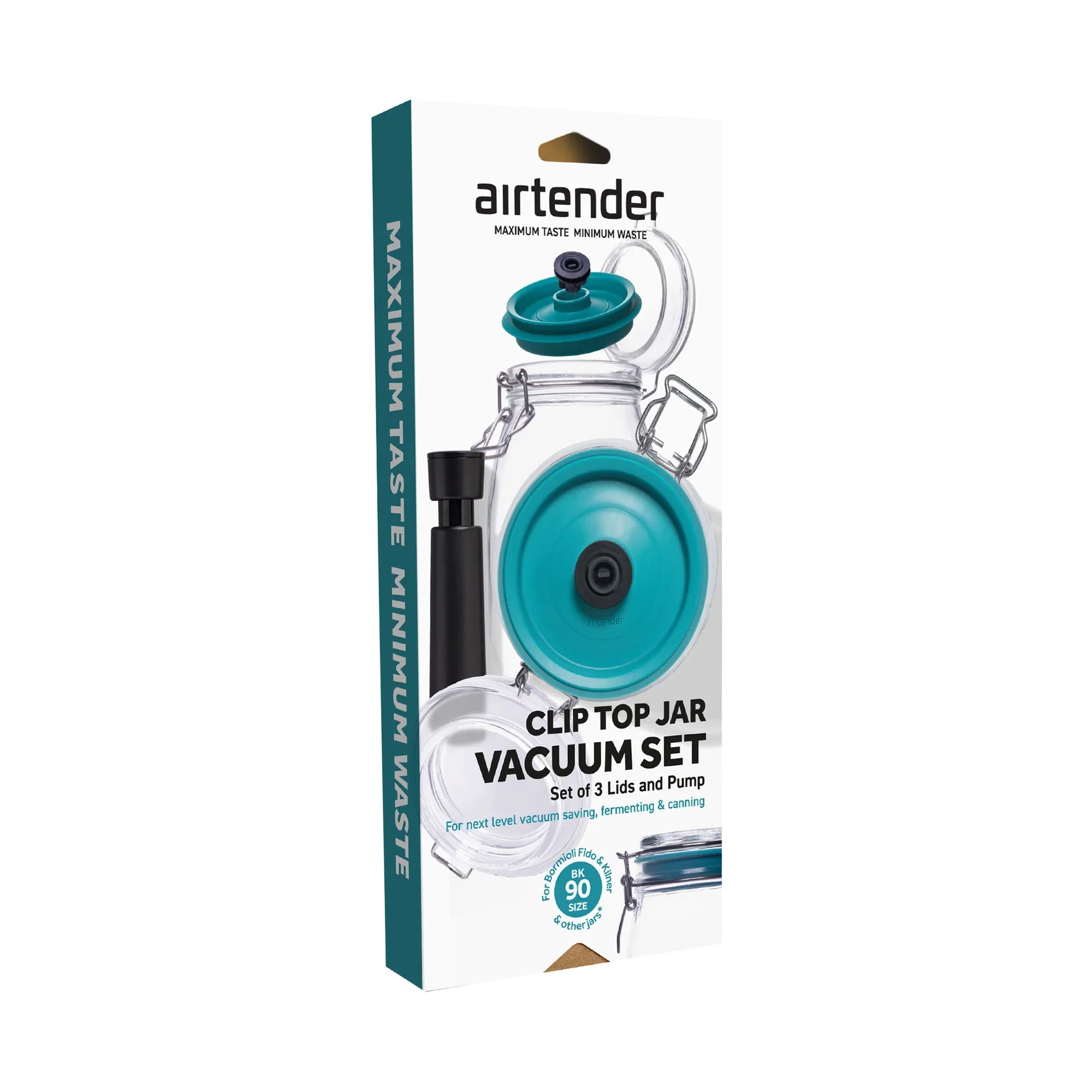 Airtender Clip Top Jar Vacuum Lid BK90 Set of 3 + Pump