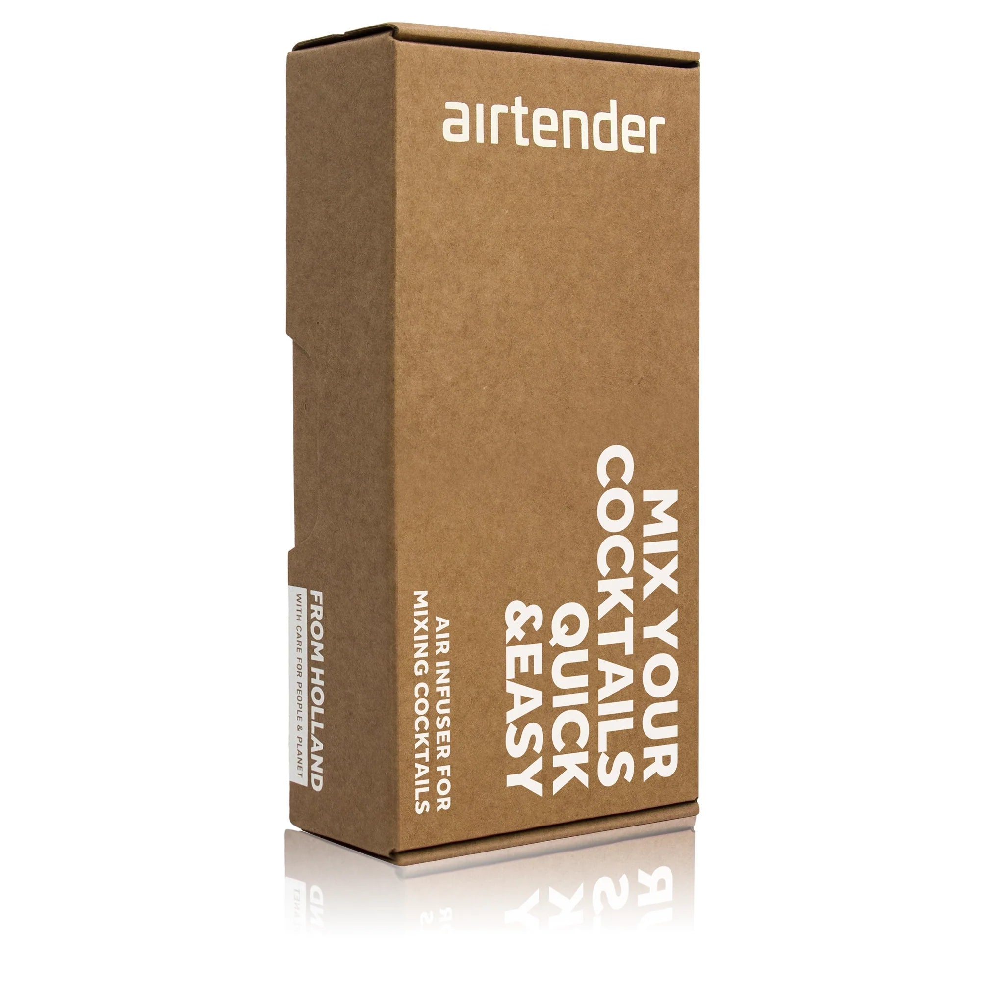 Brown Aiirtender Cocktail Aerator Giftbox box with 'airtender' branding and text on a white background